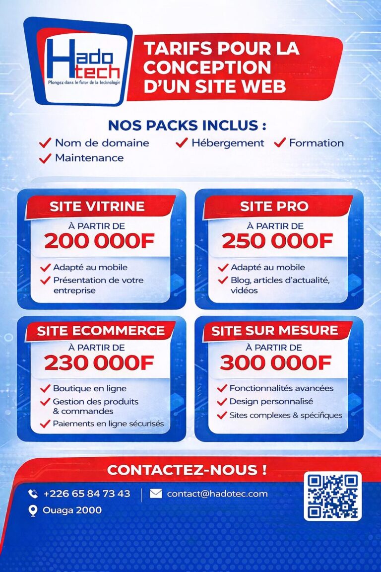 Découvrez nos différents Tarifs pour la conception de site web